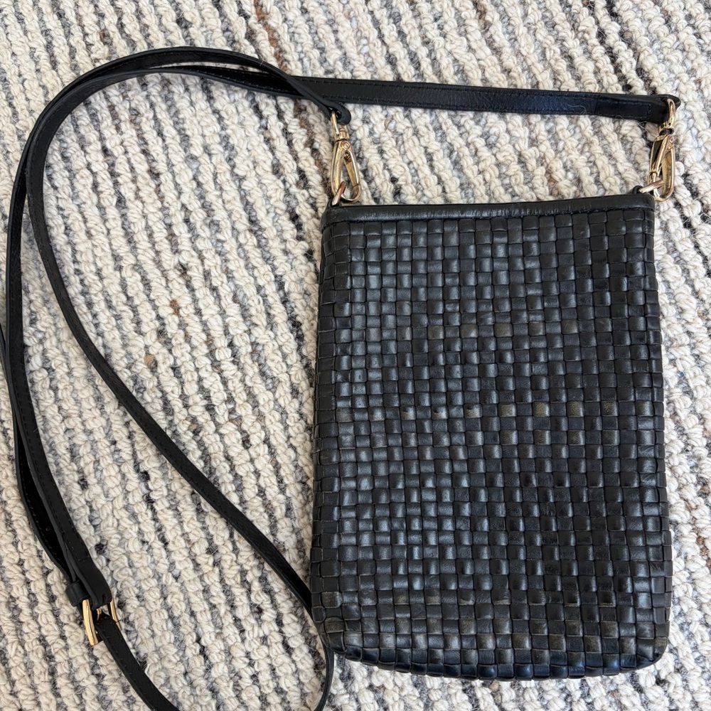 Quince Black Woven Leather Crossbody Bag